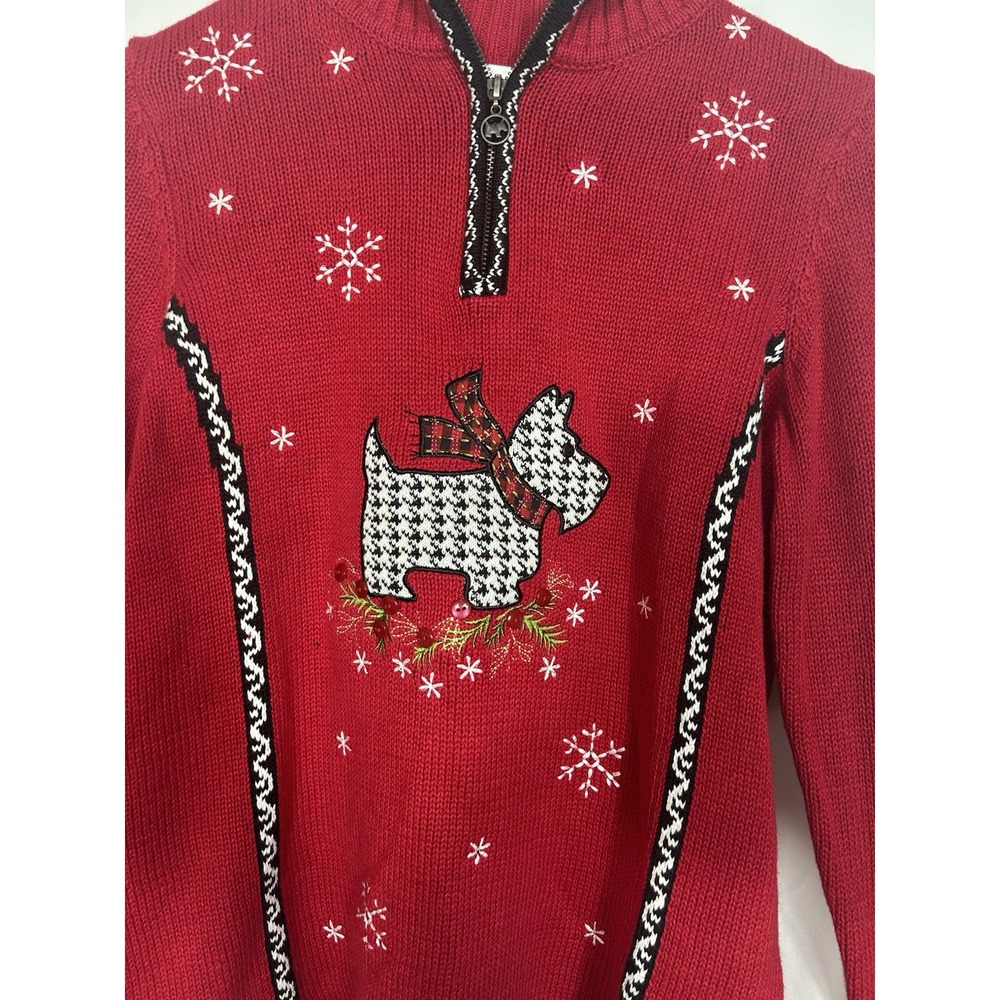 Vintage Womens Red Houndstooth Scottish Terrier Dog Christmas‎ Sweater Size S - Picture 3 of 13